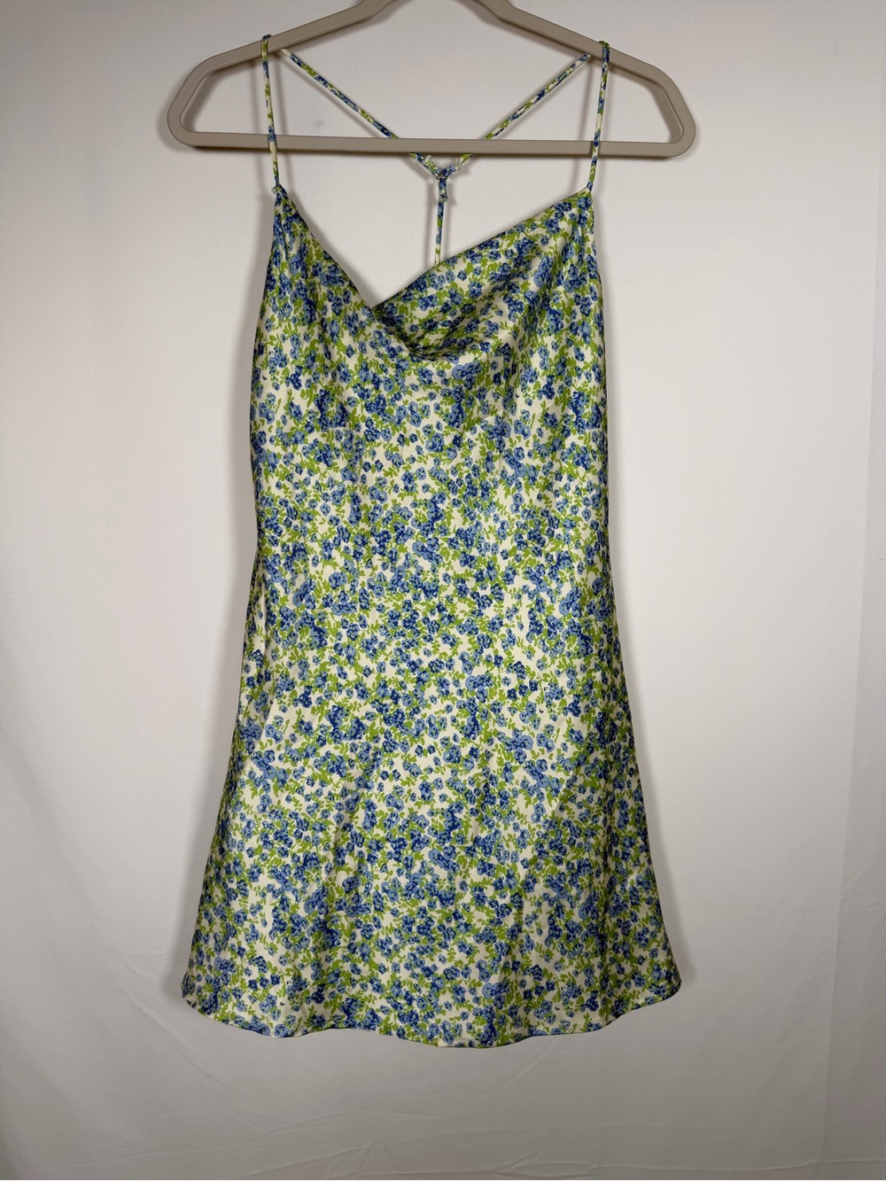 Cottage Floral Cowl Neck‎ Slip Dress - Blue & Green
